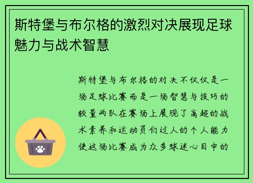 斯特堡与布尔格的激烈对决展现足球魅力与战术智慧