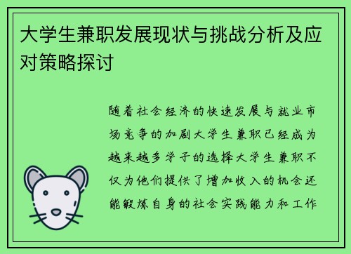 大学生兼职发展现状与挑战分析及应对策略探讨