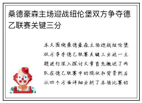 桑德豪森主场迎战纽伦堡双方争夺德乙联赛关键三分