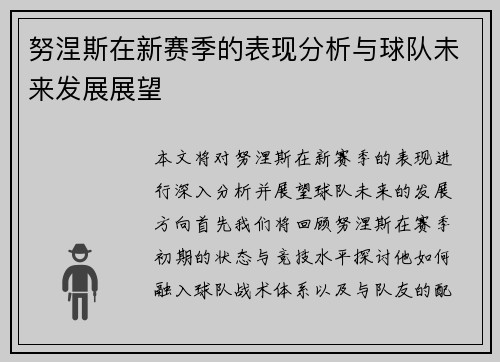 努涅斯在新赛季的表现分析与球队未来发展展望