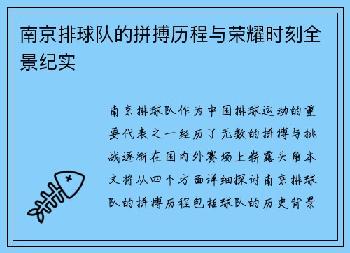 南京排球队的拼搏历程与荣耀时刻全景纪实