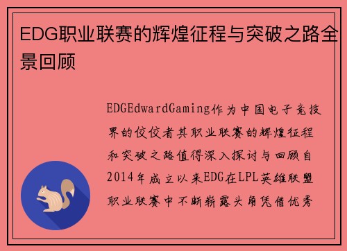 EDG职业联赛的辉煌征程与突破之路全景回顾